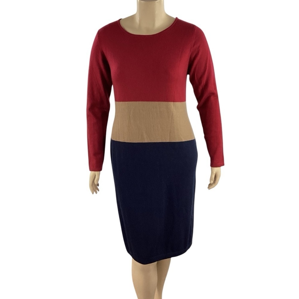 J. Peterman Wool Blend Colorblock Knit Sweater Dress Size L